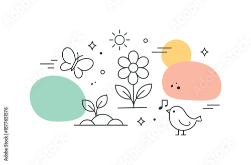 Organic Spring Harmony. Organic spring composition. Rounded abstract forms and light linear accents arranged with clear structure and visual breathing room.