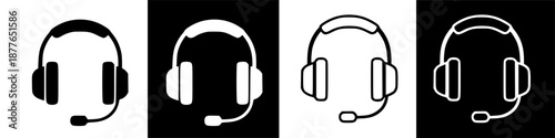 Modern headset icons for audio communication and customer support graphics