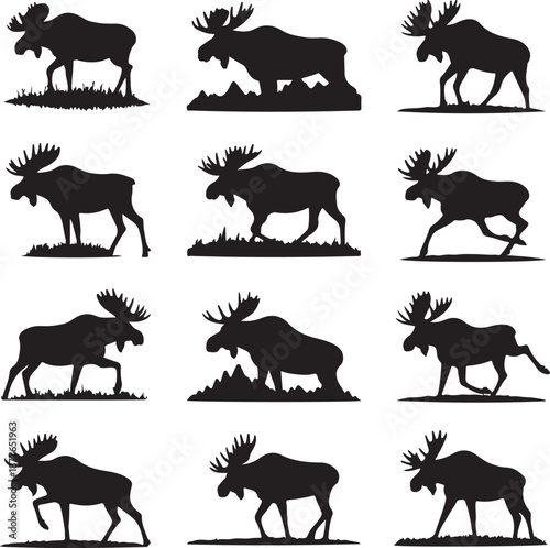 Moose Silhouette Bundle | Wild Moose Animal Vector Set