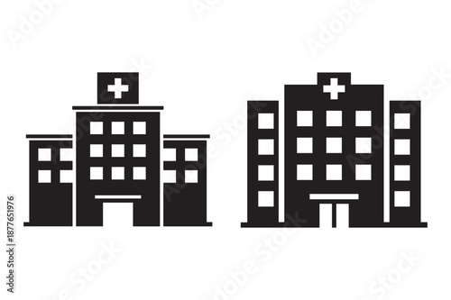 Hospital building icon in white Background