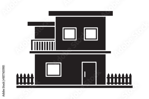 Row home silhouette icon in white Background