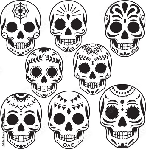Sugar Skull Silhouette Bundle | Day of the Dead Skull Vector Set