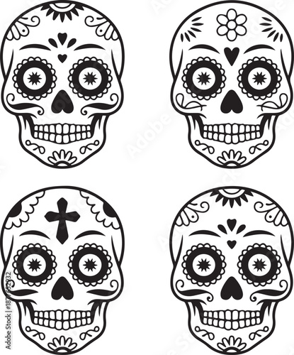 Sugar Skull Silhouette Bundle | Day of the Dead Skull Vector Set