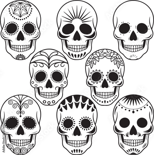 Sugar Skull Silhouette Bundle | Day of the Dead Skull Vector Set