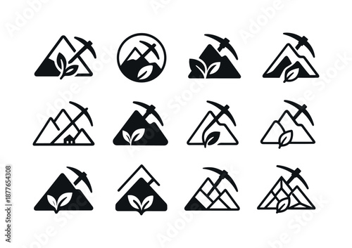 Sustainable Mining Logos. Mining operations and sustainable mining practices. Icon set. Set Logo of Mining operations and sustainable mining practices: