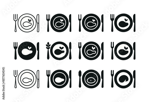 Holiday Feast Icons. holiday feasts. Icon set. Set Logo of holiday feasts: festive dinner plate. harmonious logo variations of the same emblematic concept,