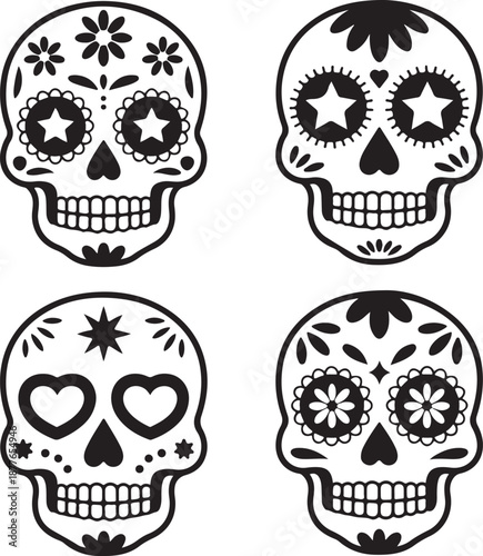 Sugar Skull Silhouette Bundle | Day of the Dead Skull Vector Set