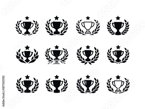 Winning Laurel Logo Set. winning. Icon set. Set Logo of winning: champion laurel wreath. harmonious logo variations of the same emblematic concept, each with