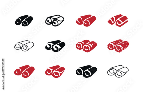 Charcuterie Logo Variations. charcuterie. Icon set. Set Logo of charcuterie: rolled salami slices. harmonious logo variations of the same emblematic concept,