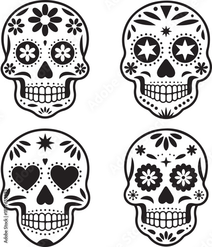 Sugar Skull Silhouette Bundle | Day of the Dead Skull Vector Set