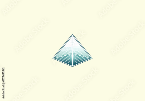 Vector Flat Concept Geometric Pyramid - Transparent Structure with Interior Lines and Light.