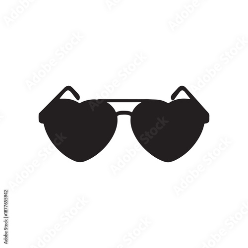 Red heart shaped sunglasses silhouette vector flat illustration