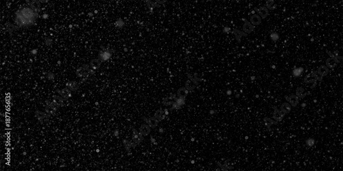 Slika na platnu Snowflakes falling on a black background, isolated snowfall effect, festive Christmas background, white snow overlay for photo editing