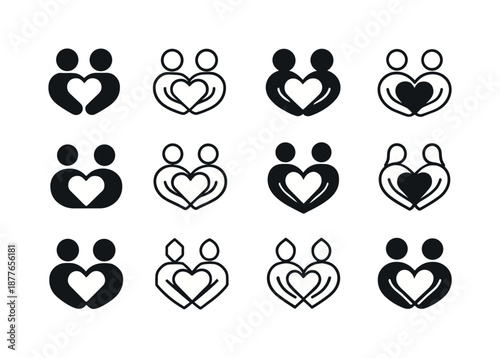 Romantic Needs Icons. Understanding emotional needs in romantic relationships. Icon set. Set Logo of understanding emotional needs in romantic relationships: