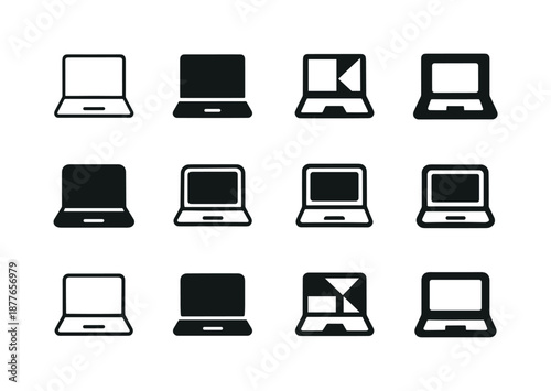 Freelance Logo Variations. Freelancing. Icon set. Set Logo of freelancing: laptop workspace. harmonious logo variations of the same emblematic concept, each