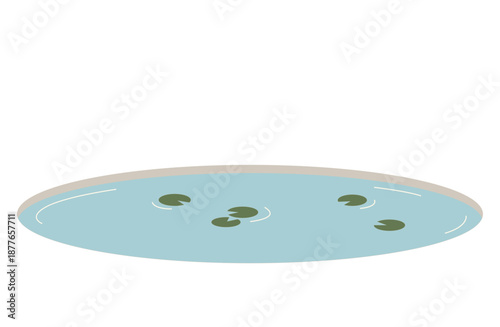 ビオトープや庭園をイメージした水辺のフラットデザイン背景イラスト