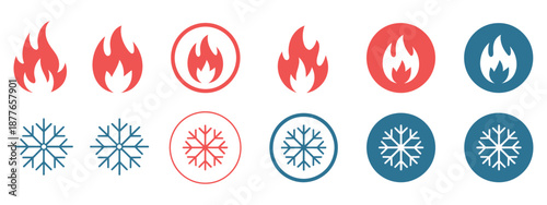 Fire and Snowflake symbols representing heat and frost for HVAC and thermostat interfaces