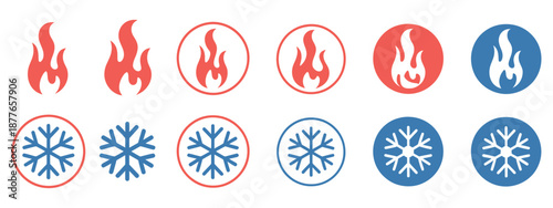Fire and Snowflake Icon Vector for Hot and Cold Temperature Settings