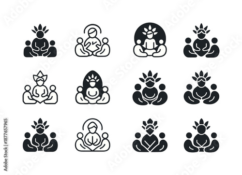 Heritage Icon Journey. Cultural heritage tours and indigenous experiences. Icon set. Set Logo of cultural heritage tours and indigenous experiences: guided