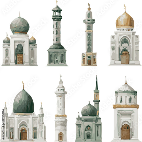 Isolated a kinds of deferent Muslim Islamic  elements vector art with white background.