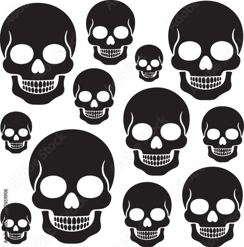 Black skulls on white background