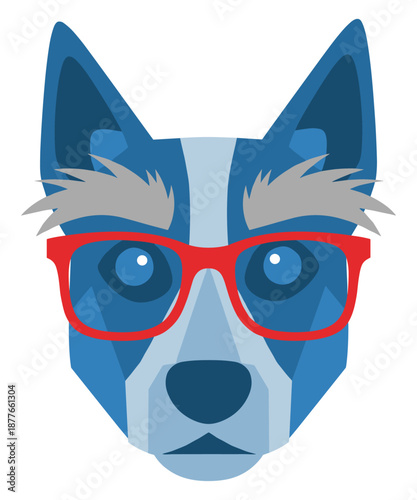 Stylish dog wearing trendy red glasses