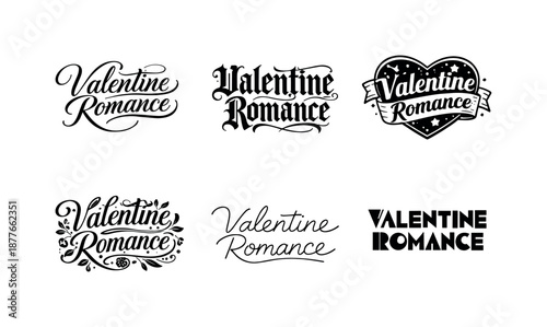 Romantic Lettering Variations. Valentine romance mood. Set lettering. harmonious lettering variations of the same emblematic concept, each with different