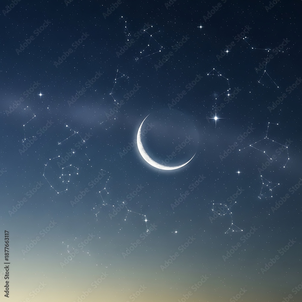 Fototapeta premium Crescent moon in a starry night sky