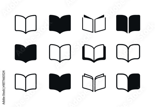 Diverse Journal Icon Set. Journal. Icon set. Set Logo of journal: open notebook. harmonious logo variations of the same emblematic concept, each with different