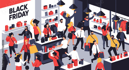 Black Friday Shopping Scene with Crowded Store.