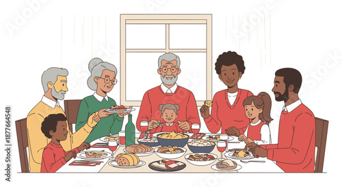 Family Gathering Around Dinner Table Together 8.