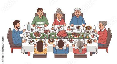 Family Gathering Around Dinner Table Together 9.
