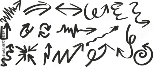Hand drawn doodle arrows vector with sketch style black line directional symbols for creative design