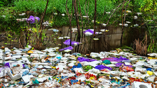 Total plastic pollution. Plastic household garbage accumulates in bulk also in inland water bodies. Indonesia