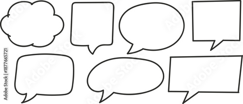 Hand drawn doodle black and white speech bubble outline collection set with various shapes vector
