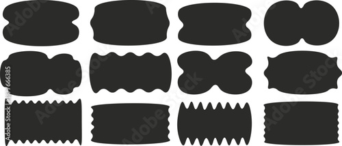 Hand drawn doodle black solid collection set of various organic label shapes and decorative banner elements vector