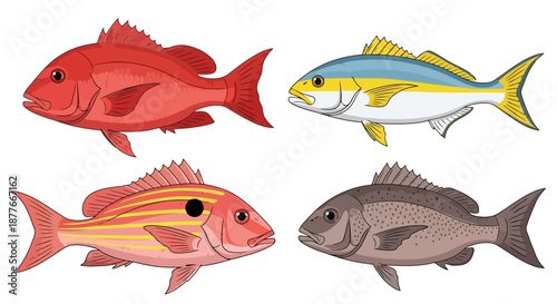 Vibrant fish swimming together in ocean waters