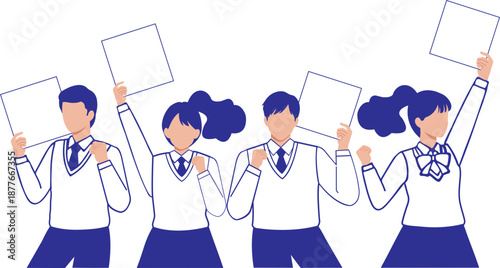 Group of Students Celebrating Exam Success Flat Vector Illustration, School Achievement Education Concept, Youth Celebration Minimal SVG
