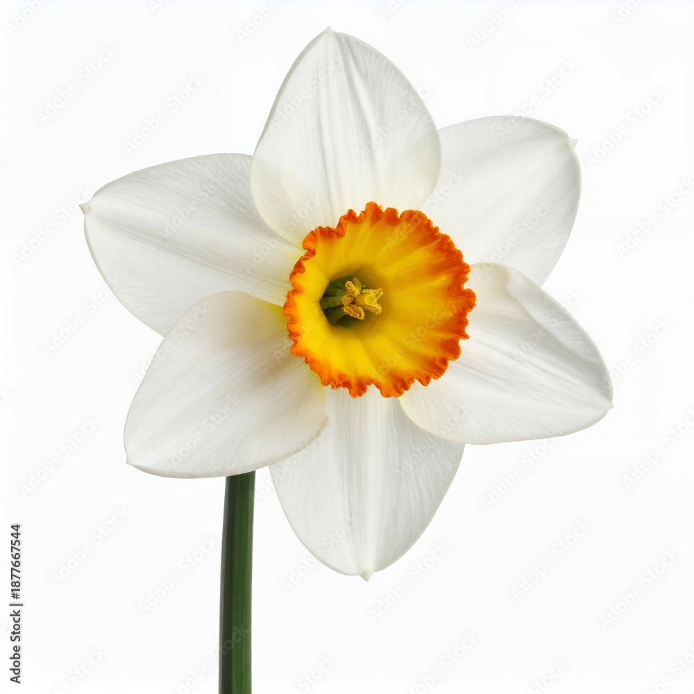 Fototapeta premium Isolated daffodil bloom showcases pristine white petals against bright background