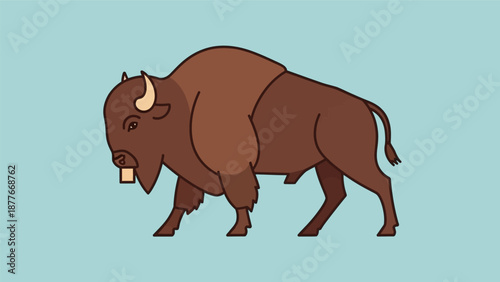 Brown Bison Cartoon Illustration with Horns.