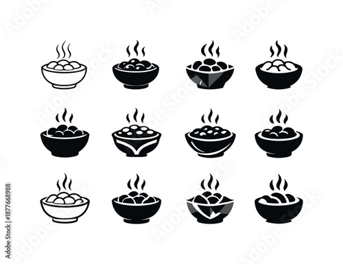 Cooked Beans Icons. cooked beans. Icon set. Set Logo of cooked beans: bean bowl. harmonious logo variations of the same emblematic concept, each with different