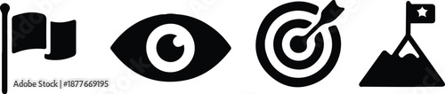 goal vision mission concept four black icon set vector illustration 