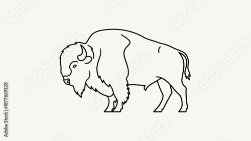 Simple Line Drawing of a Bison.