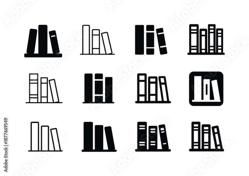 Bookshelf Logo Variations. peanutsold bookshelf. Icon set. Set Logo of peanutsold bookshelf: bookshelf filled with classic books. harmonious logo variations of