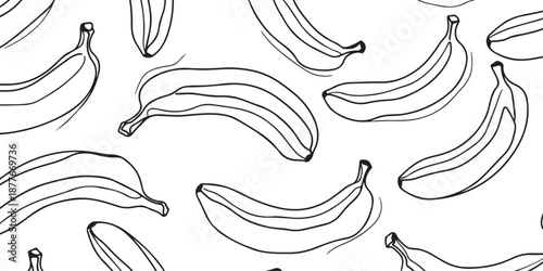Seamless pattern of hand-drawn ripe bananas on a white background, a healthy fruit illustration