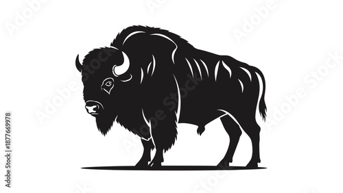 Black Bison Silhouette Illustration on White.