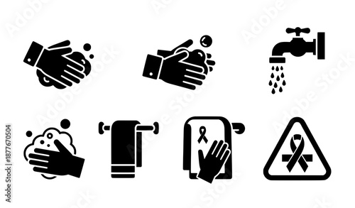Hand Washing Solid Icon Set Healthcare Hygiene Safety Vector Graphic EPS