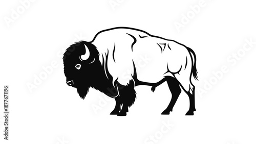 Black and White Illustration of Bison.