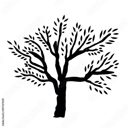 Doodle trees. Isolated black and white icons on white background. Spring tree for your design. Vector symbol sign. Plants, landscape design. Eco idea concept.