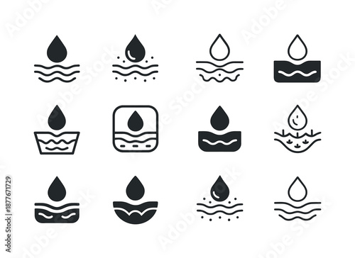 Skin Function Logos. The function of the skin. Icon set. Set Logo of The function of the skin: skin moisture droplet. harmonious logo variations of the same